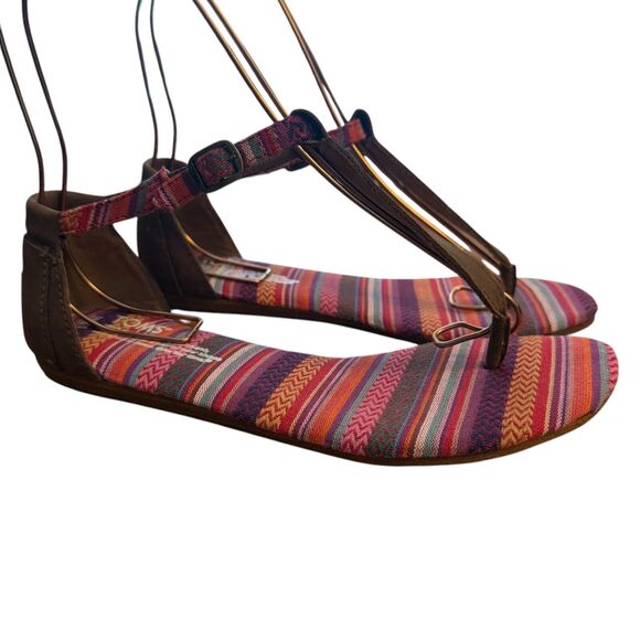 Toms Playa Tribal Womens Ankle Strap Thongs Flip Flops Leather Summer Shoes 6.5 - Picture 1 of 16